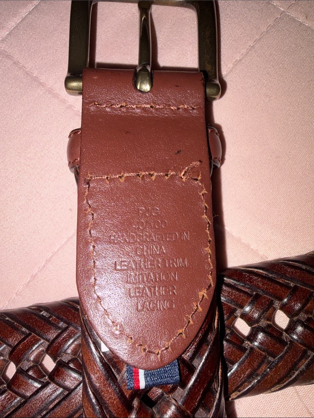 Vintage Woven Brown Leather-Trim Men's Belt